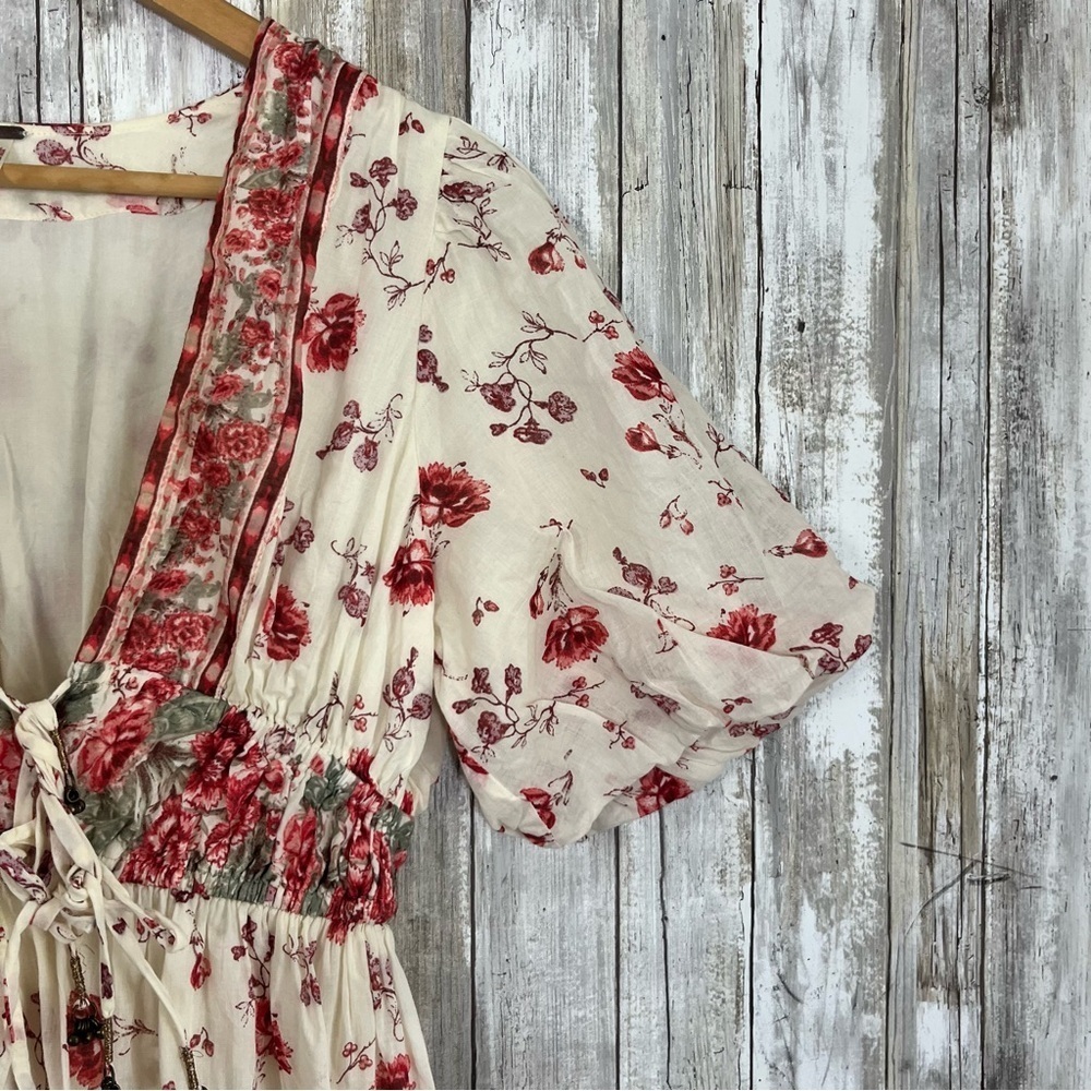 Free People Lysette Floral Maxi Dress Boho Cottagecore Tie Front XS - Picture 5 of 9